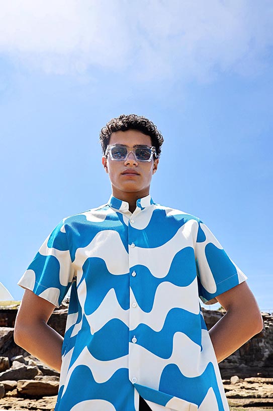 Psychedelic Wave Printed Shirt - Azure Blue