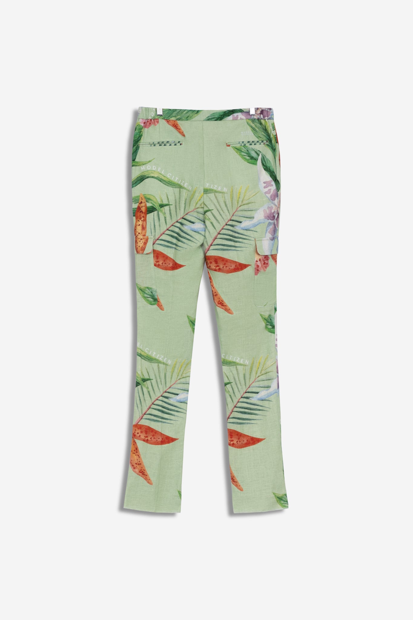 Linen Printed Cargo Pants - Tropical Green