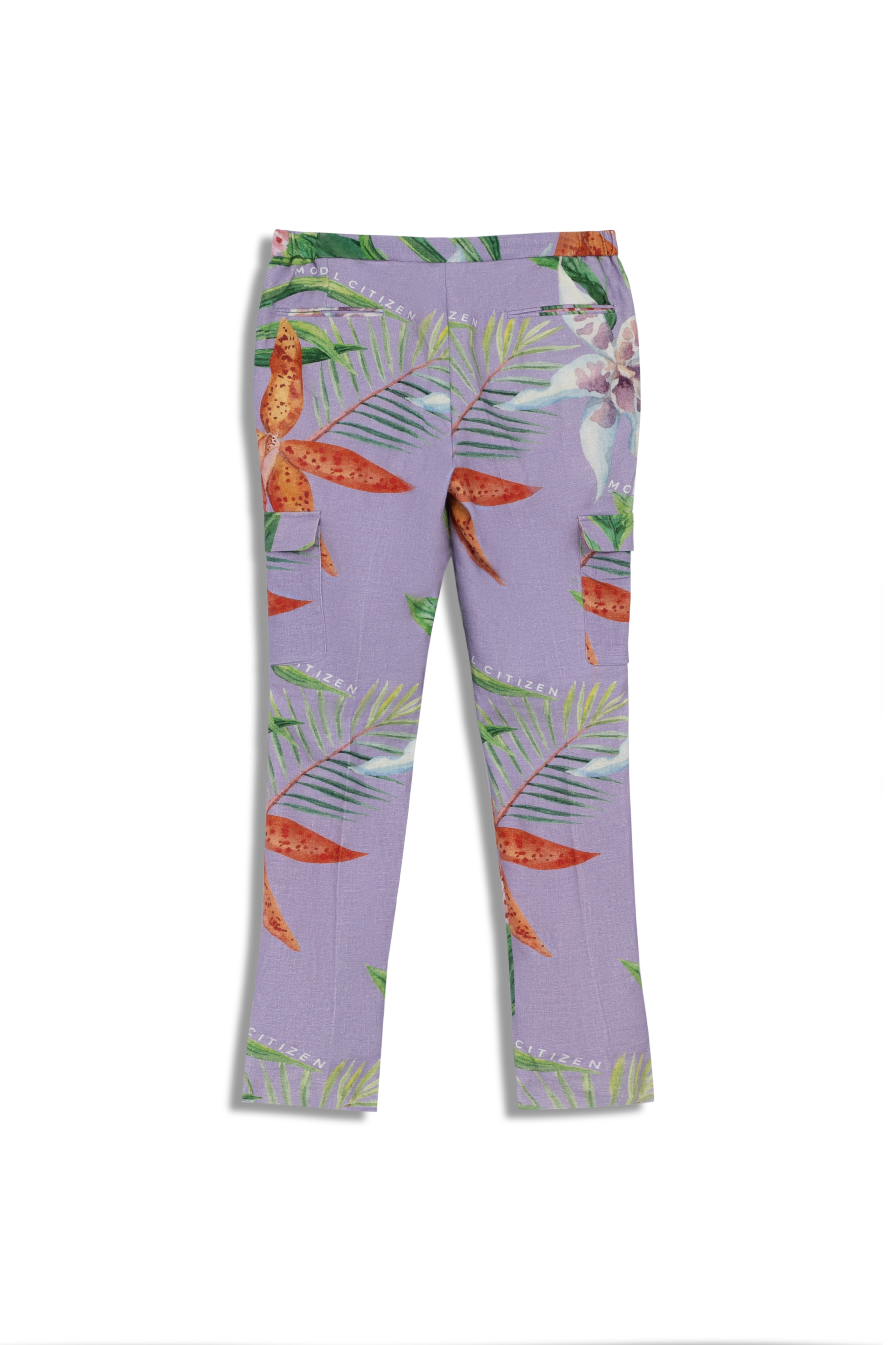 Linen Printed Cargo Pants - Tropical Lavender