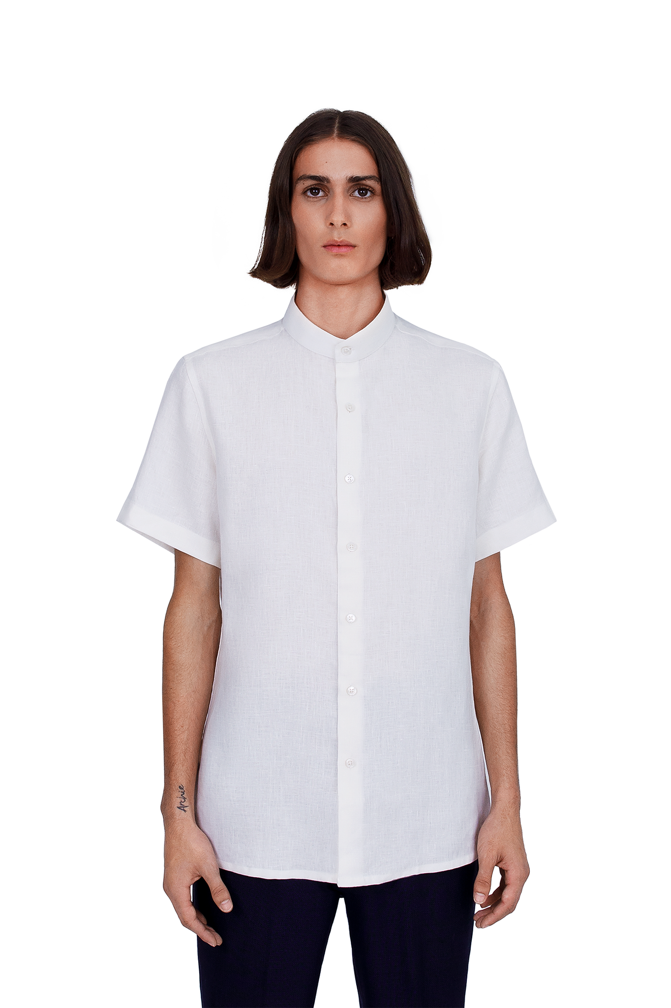 Short Sleeved Linen Shirt in White