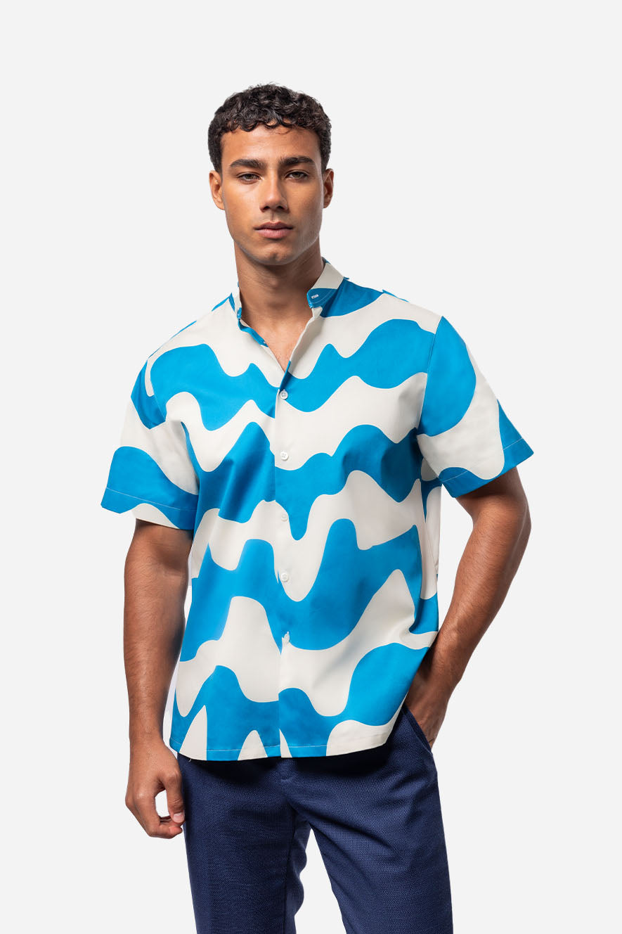 Psychedelic Wave Printed Shirt - Azure Blue