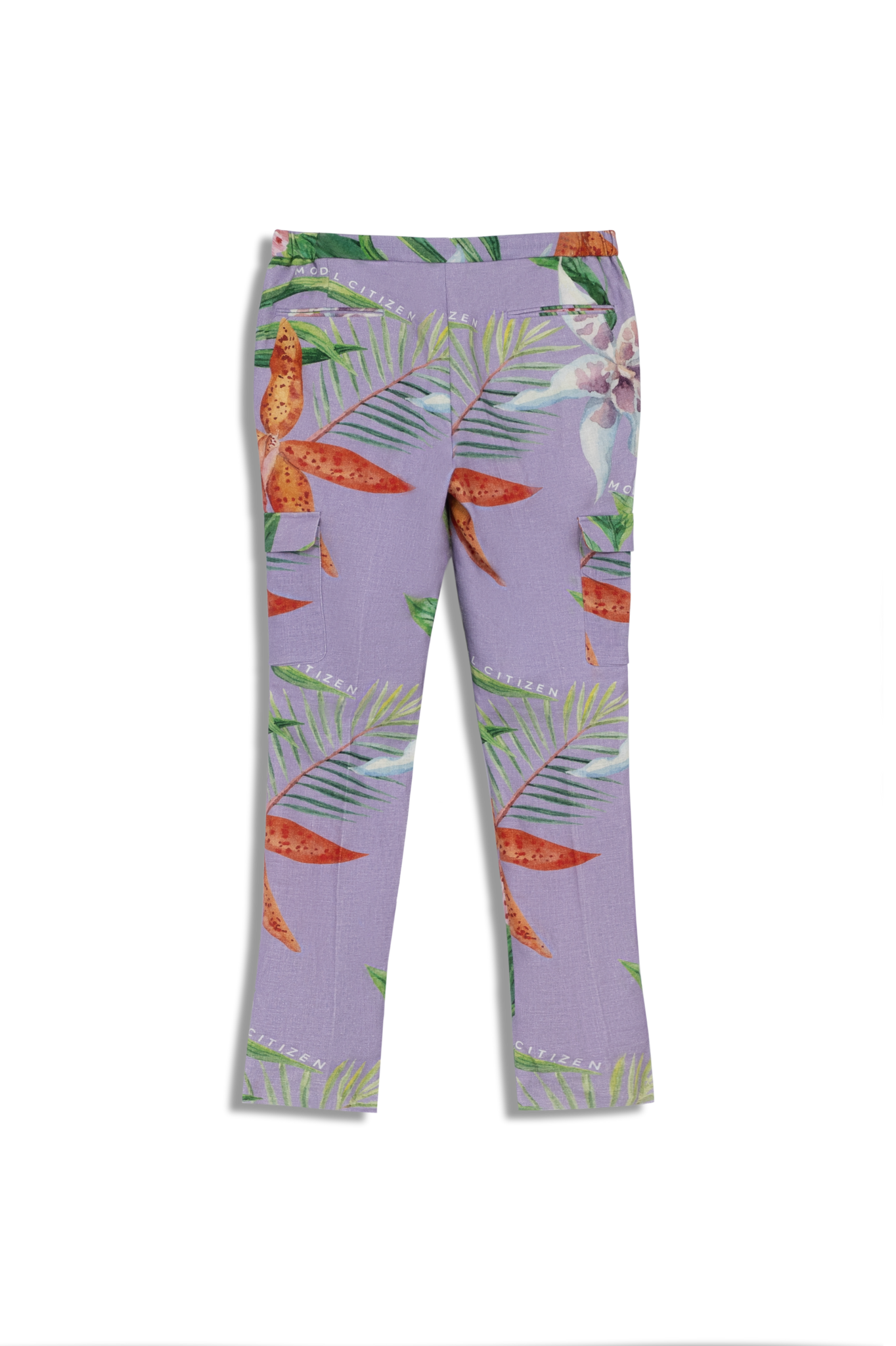 Linen Printed Cargo Pants - Tropical Lavender