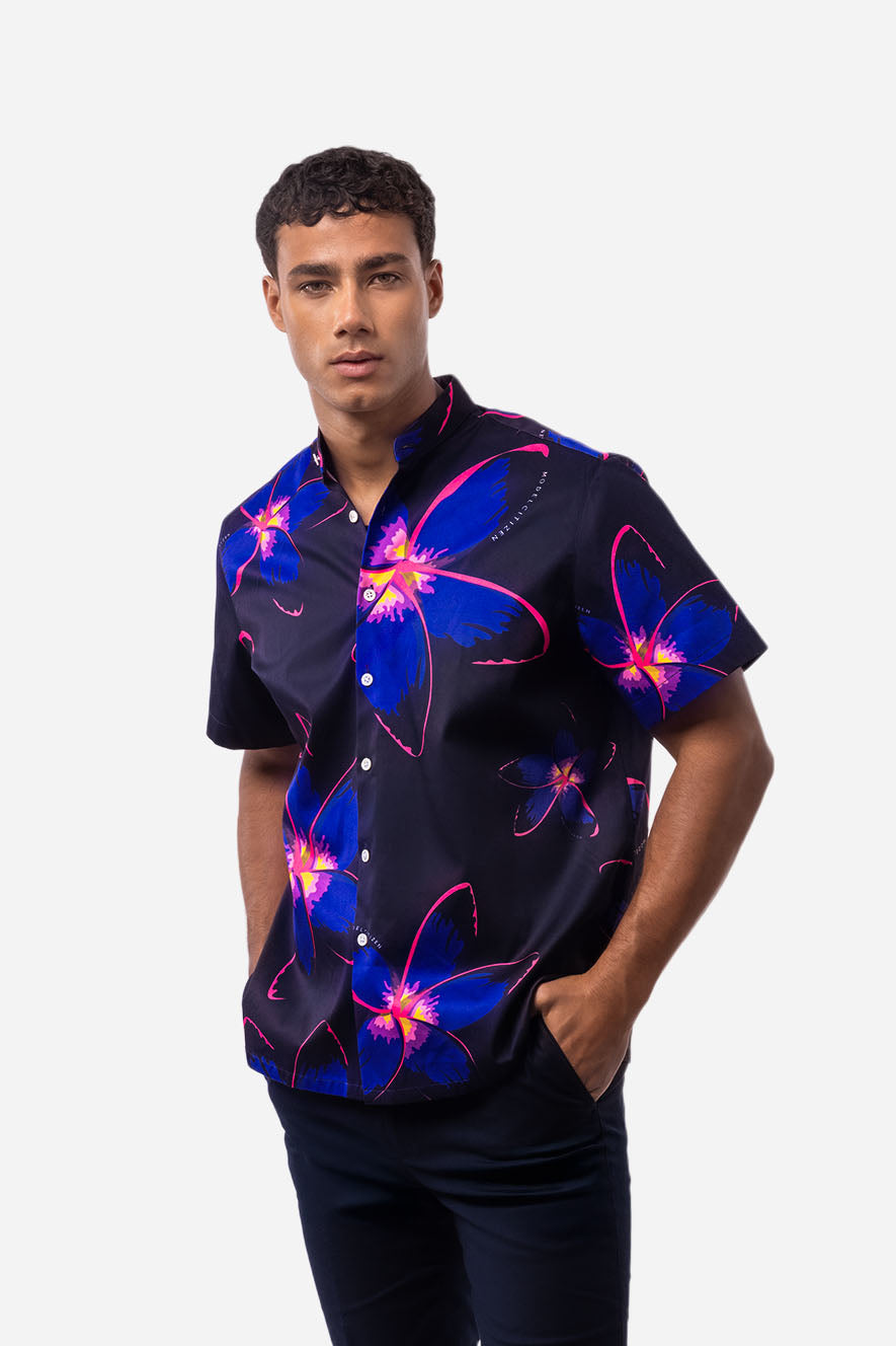 Moonflower Printed Shirt - Navy