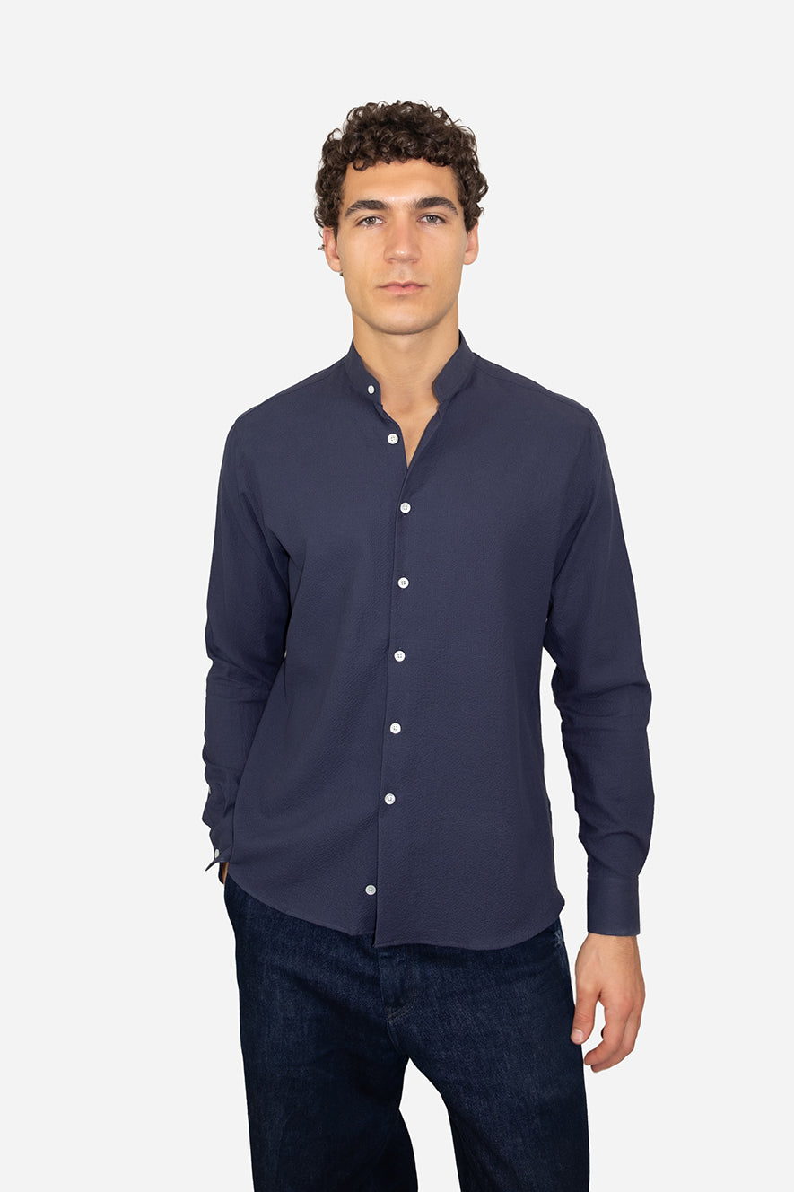 Navy Seersucker L/S SHirt
