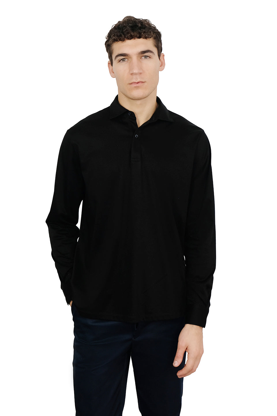 Black Long Sleeve Polo Shirt