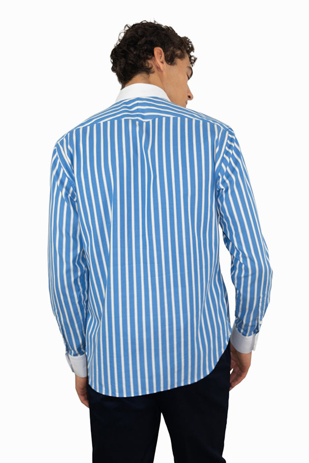 Striped Banker Collar Shirt