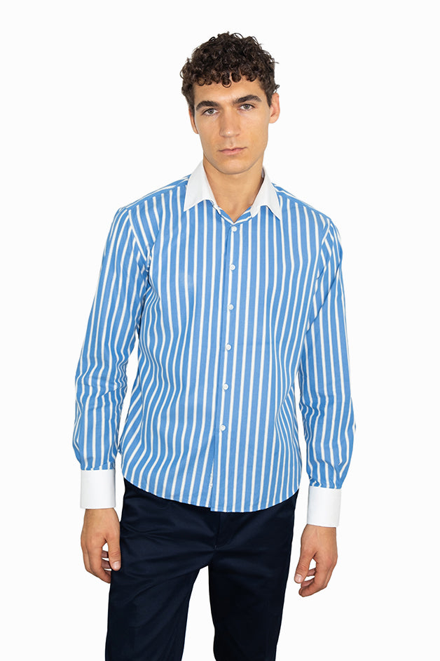 Striped Banker Collar Shirt