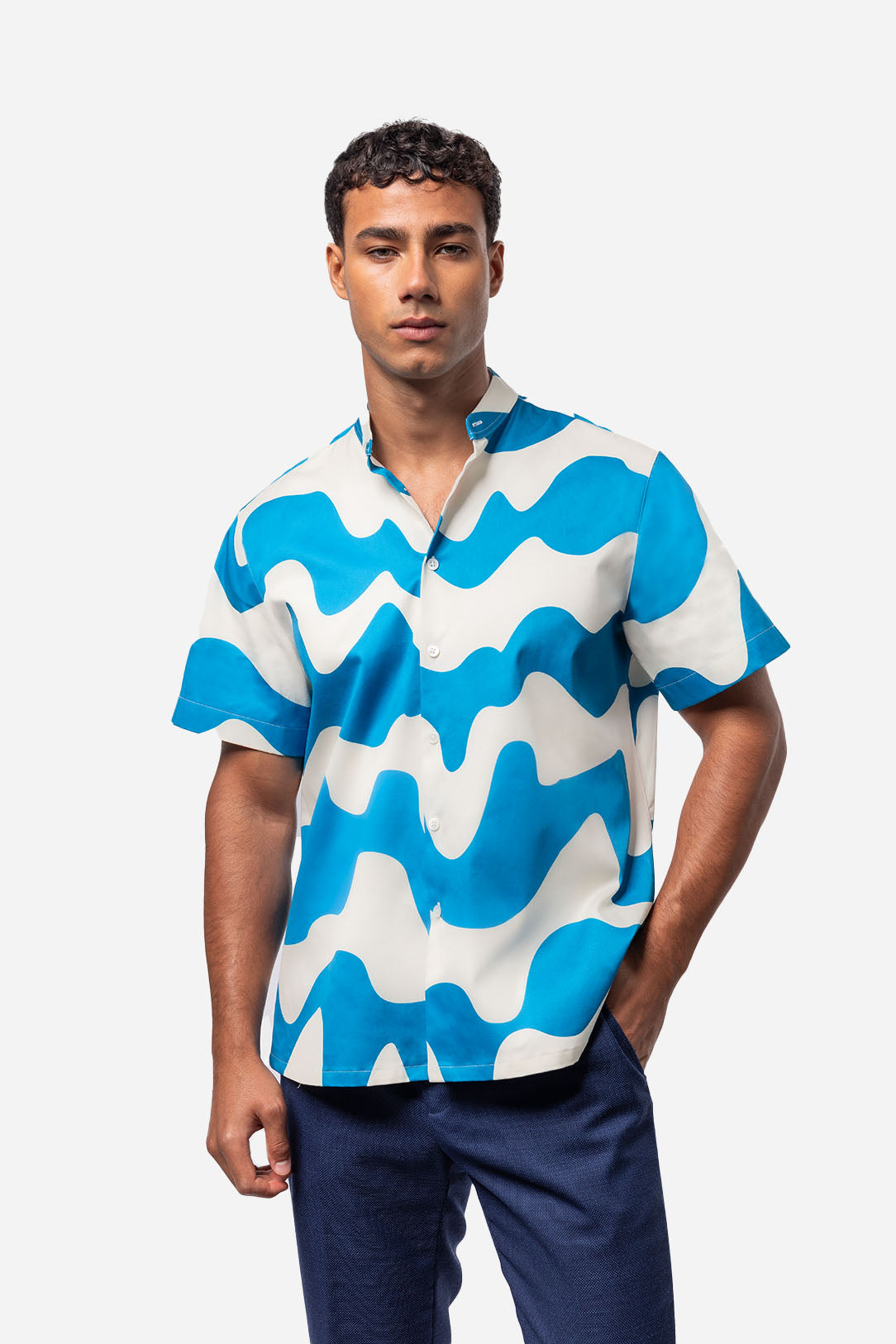 Psychedelic Wave Printed Shirt - Azure Blue