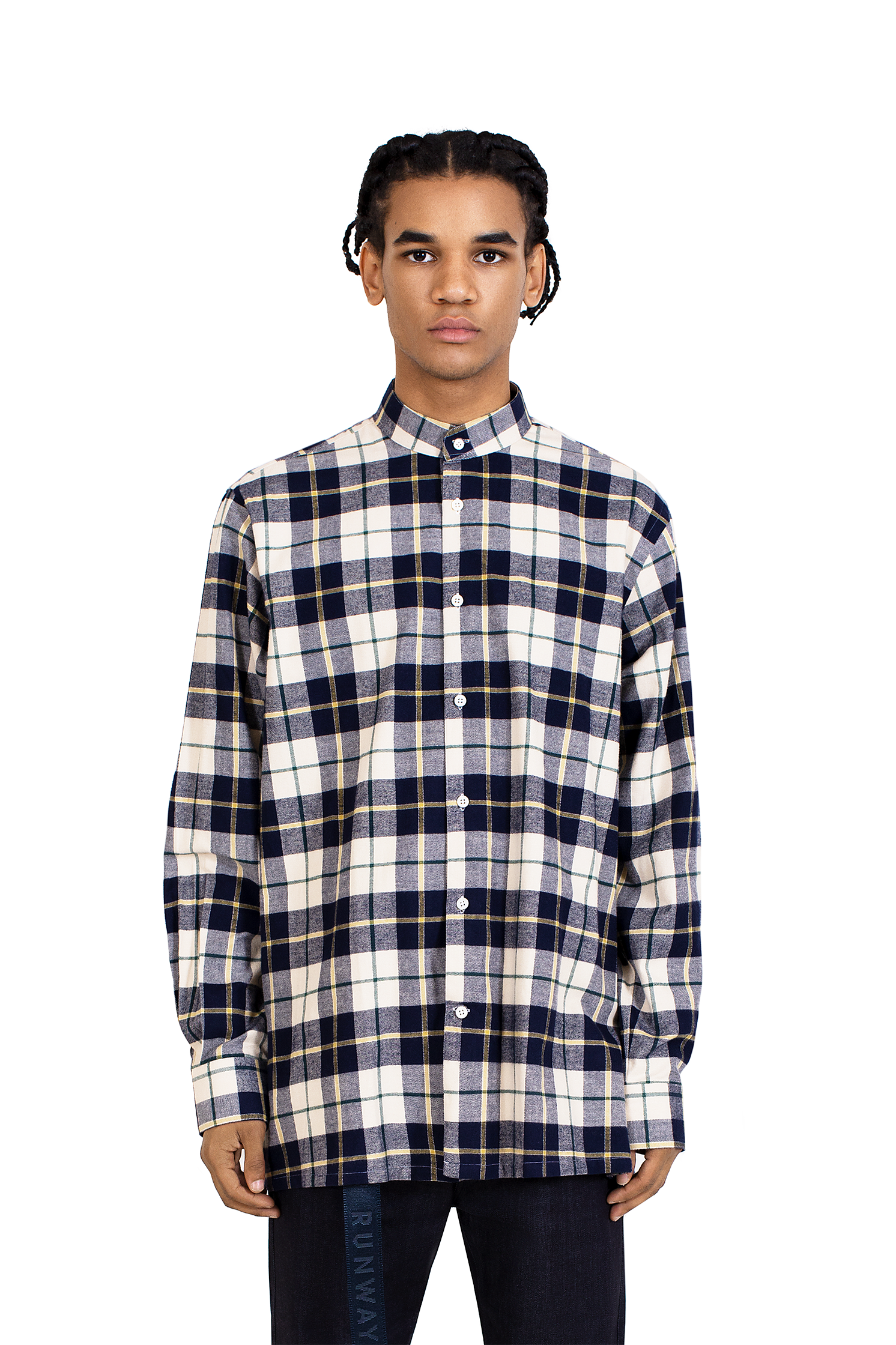 Beige Navy Flannel Oversized Shirt