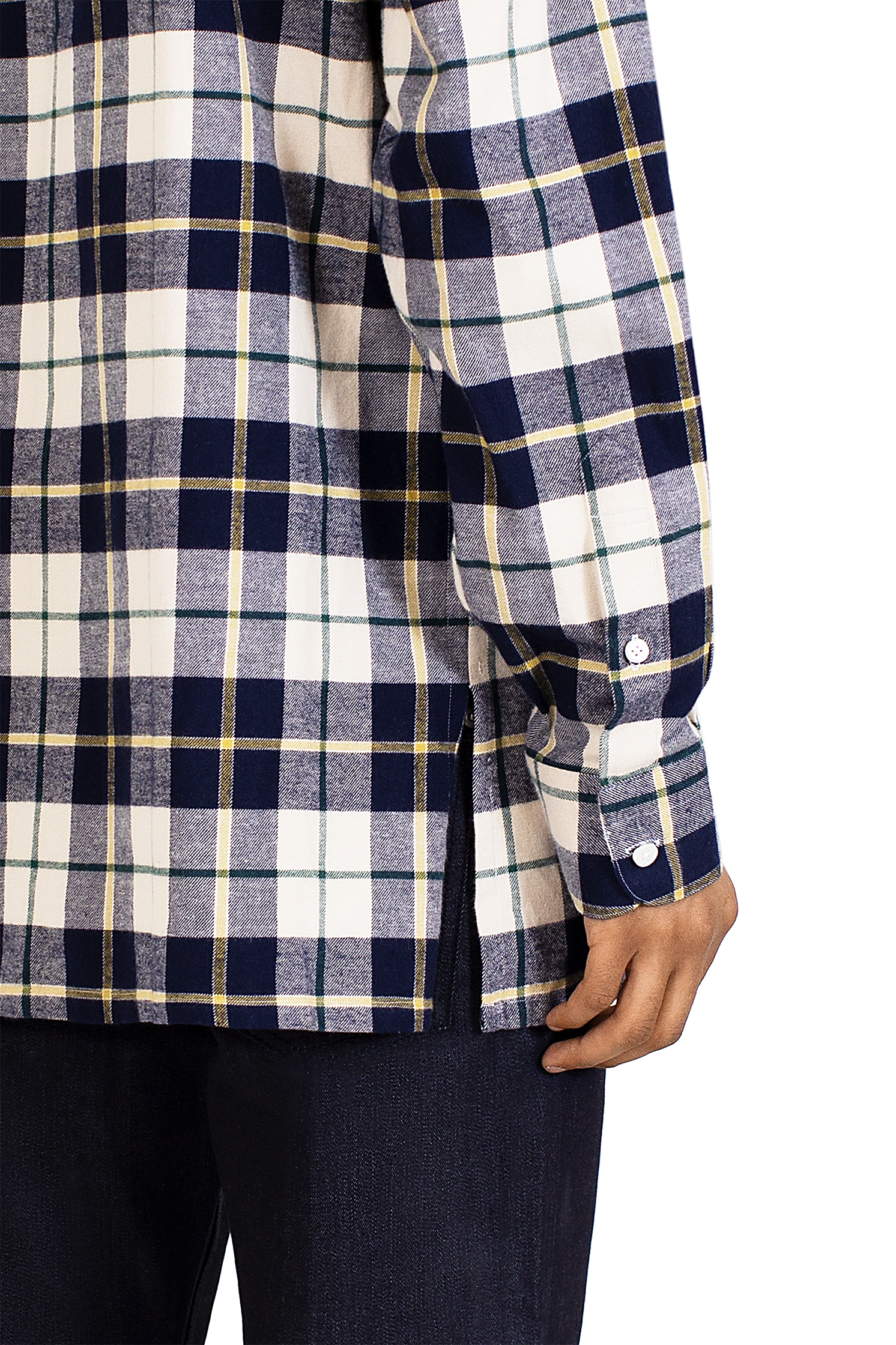 Beige Navy Flannel Oversized Shirt