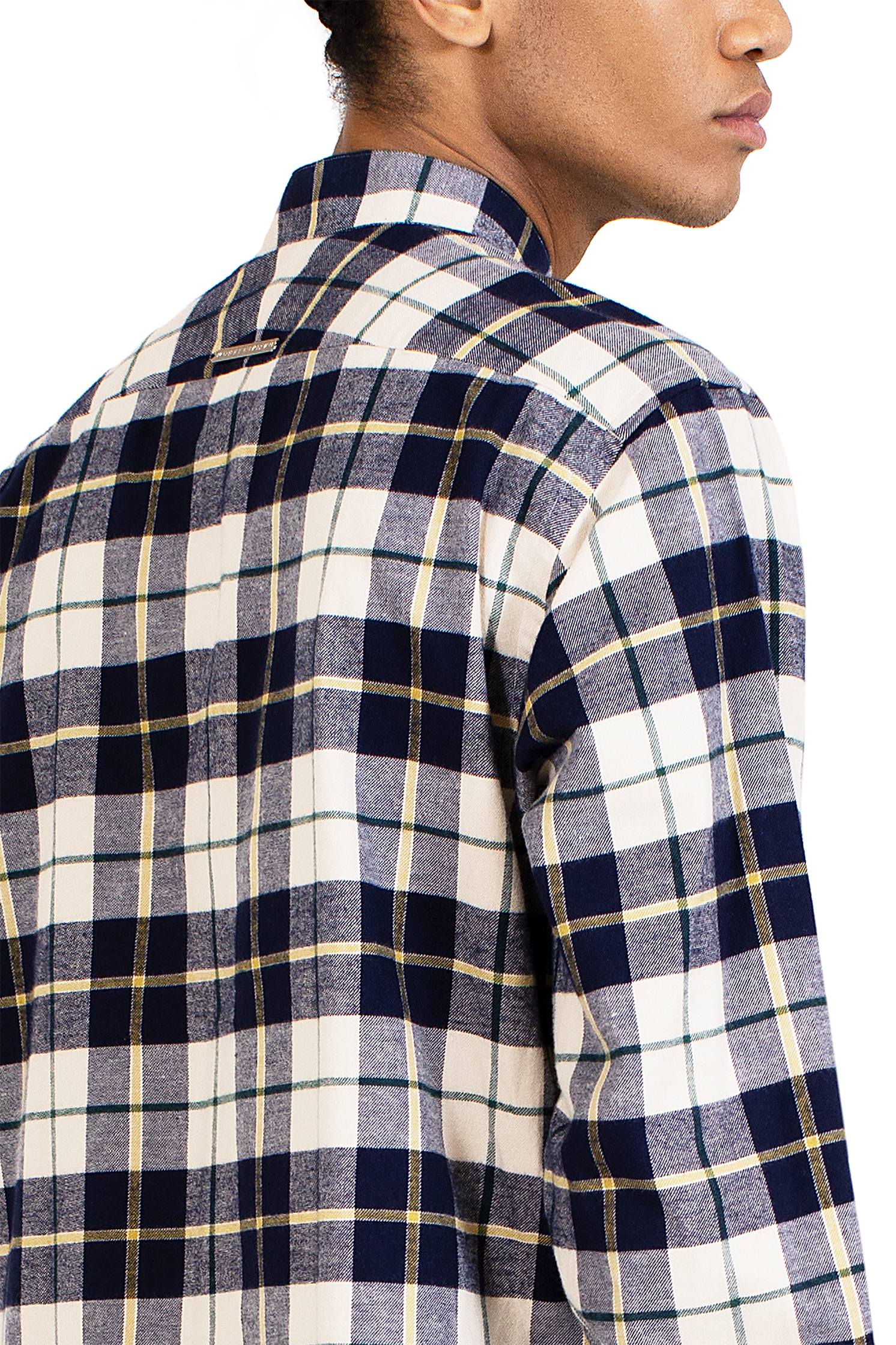 Beige Navy Flannel Oversized Shirt