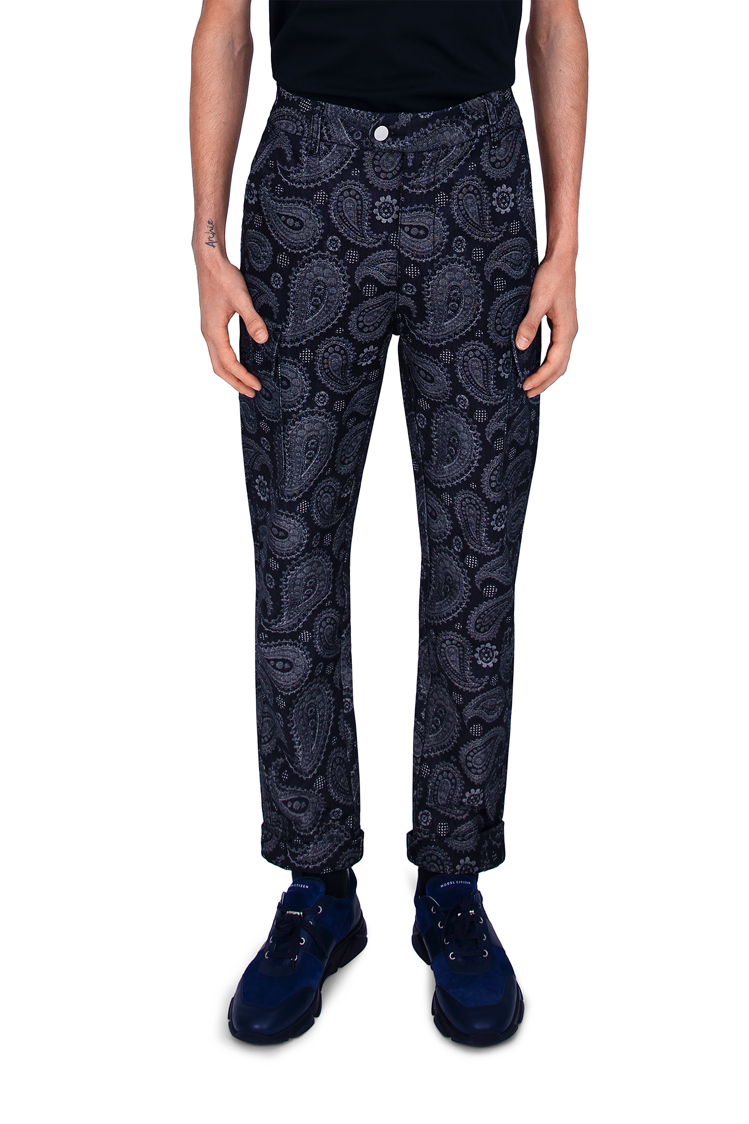 Paisley Jacquard Denim Cargo Pants