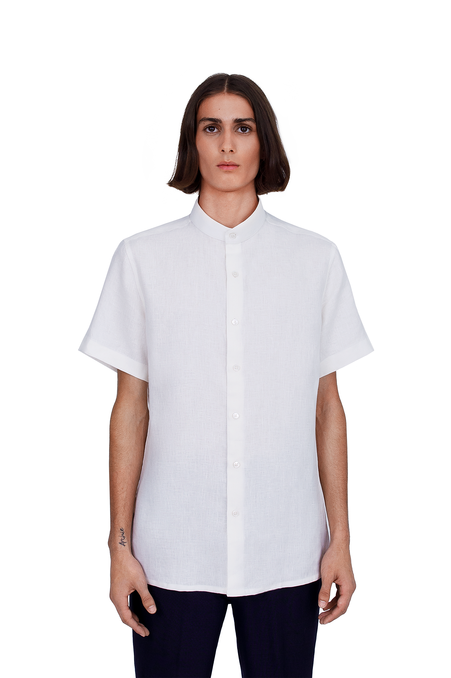 Short Sleeved Linen Shirt in White