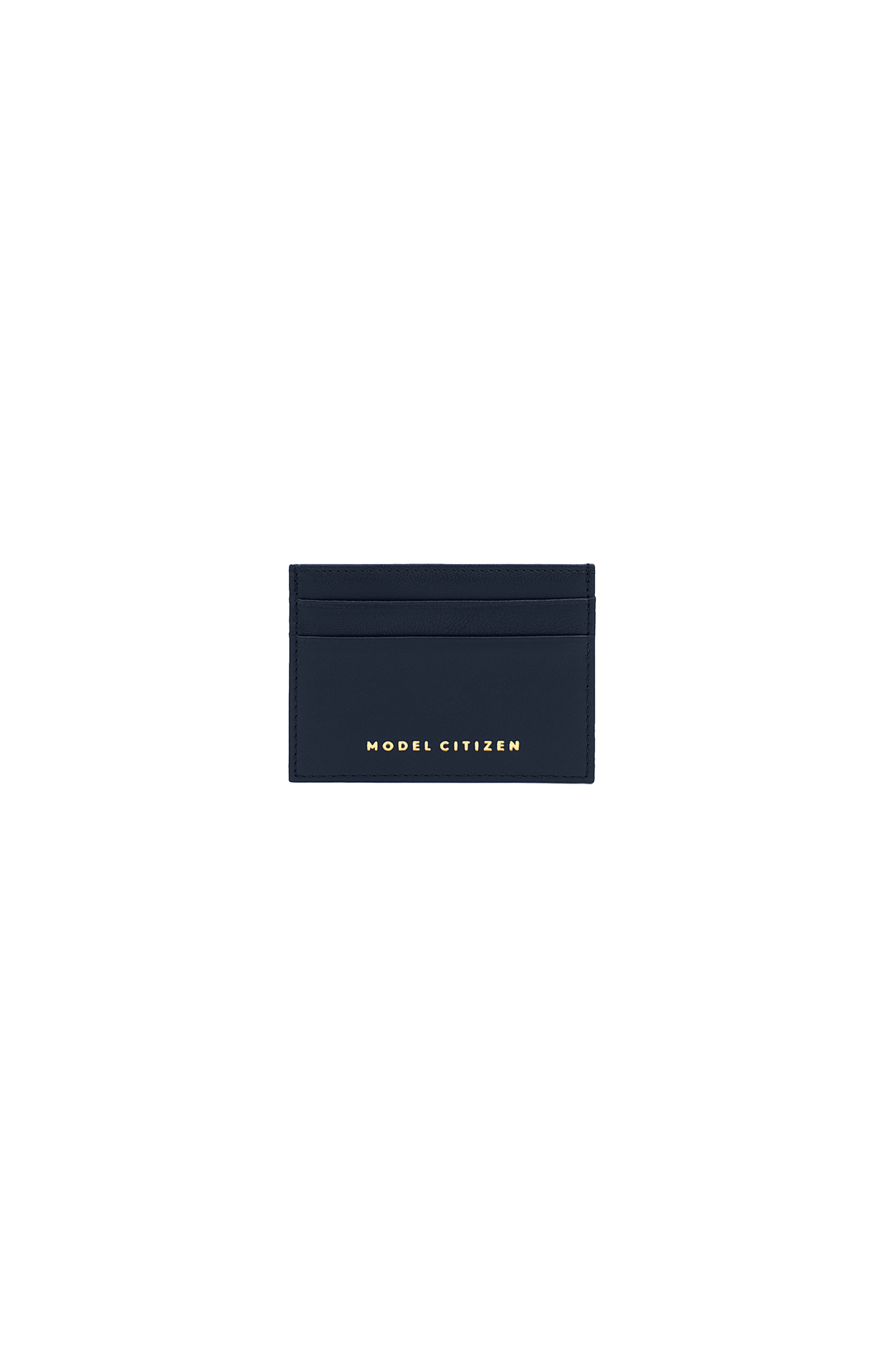 Leather Card Holder in Navy/Gold